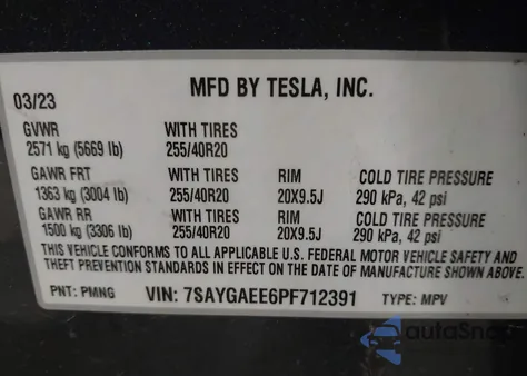2023 Tesla Model Y Awd/Long Range Dual Motor All-Wheel Drive из США, поврежденный, VIN 7SAYGAEE6PF712391